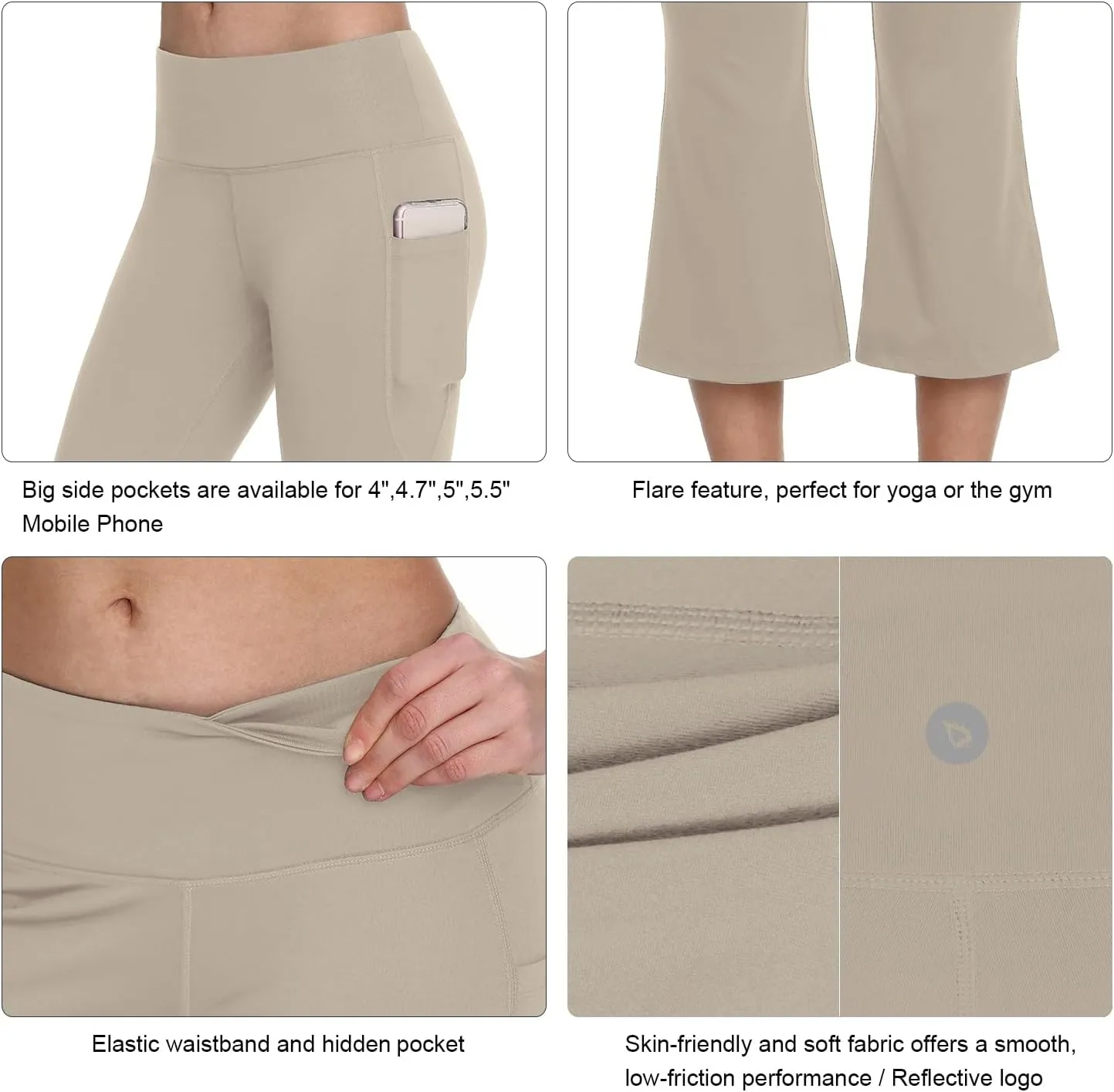 baleaf Women Flare Capri Leggings with Pockets Yoga Pants Bootcut Casual Cotton Work Summer Lounge
