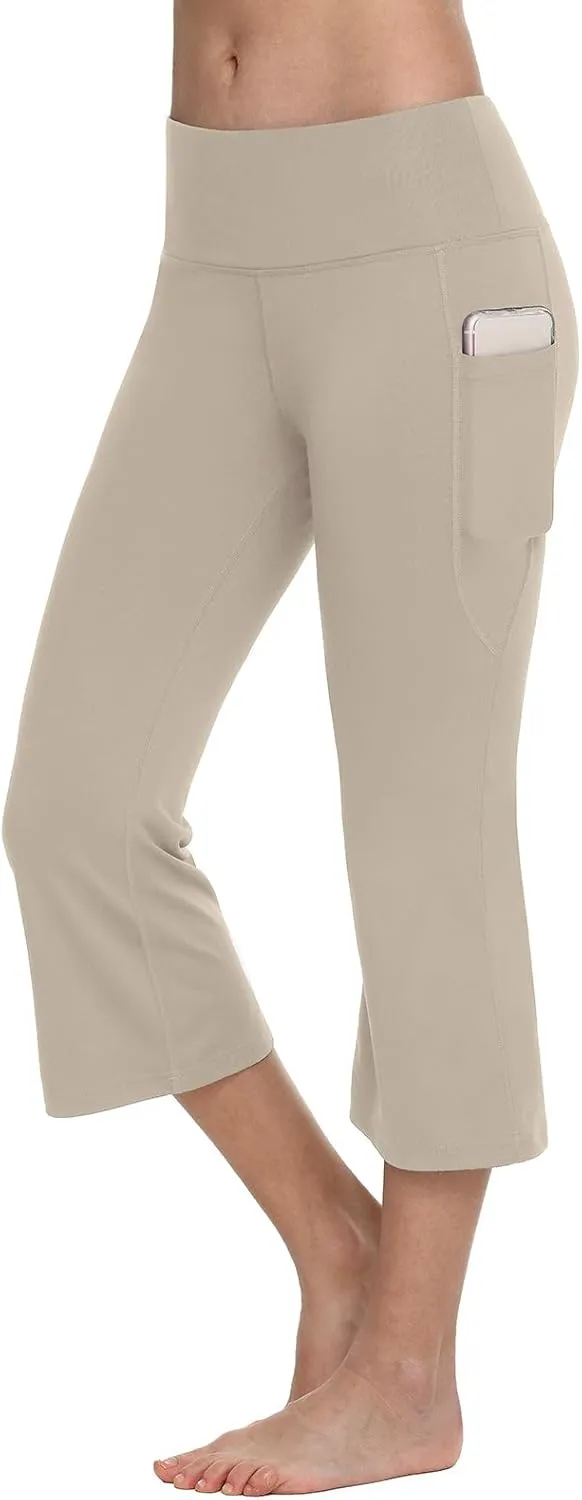 baleaf Women Flare Capri Leggings with Pockets Yoga Pants Bootcut Casual Cotton Work Summer Lounge