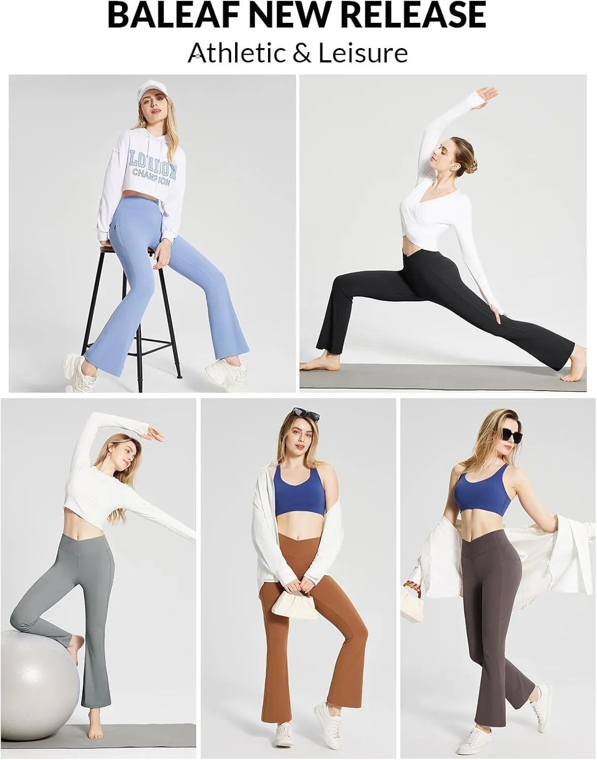 baleaf Women's Flare Leggings with Zipper Pockets Crossover High Waist Bootcut Yoga Pants Tummy Control Bell Bottom Leggings
