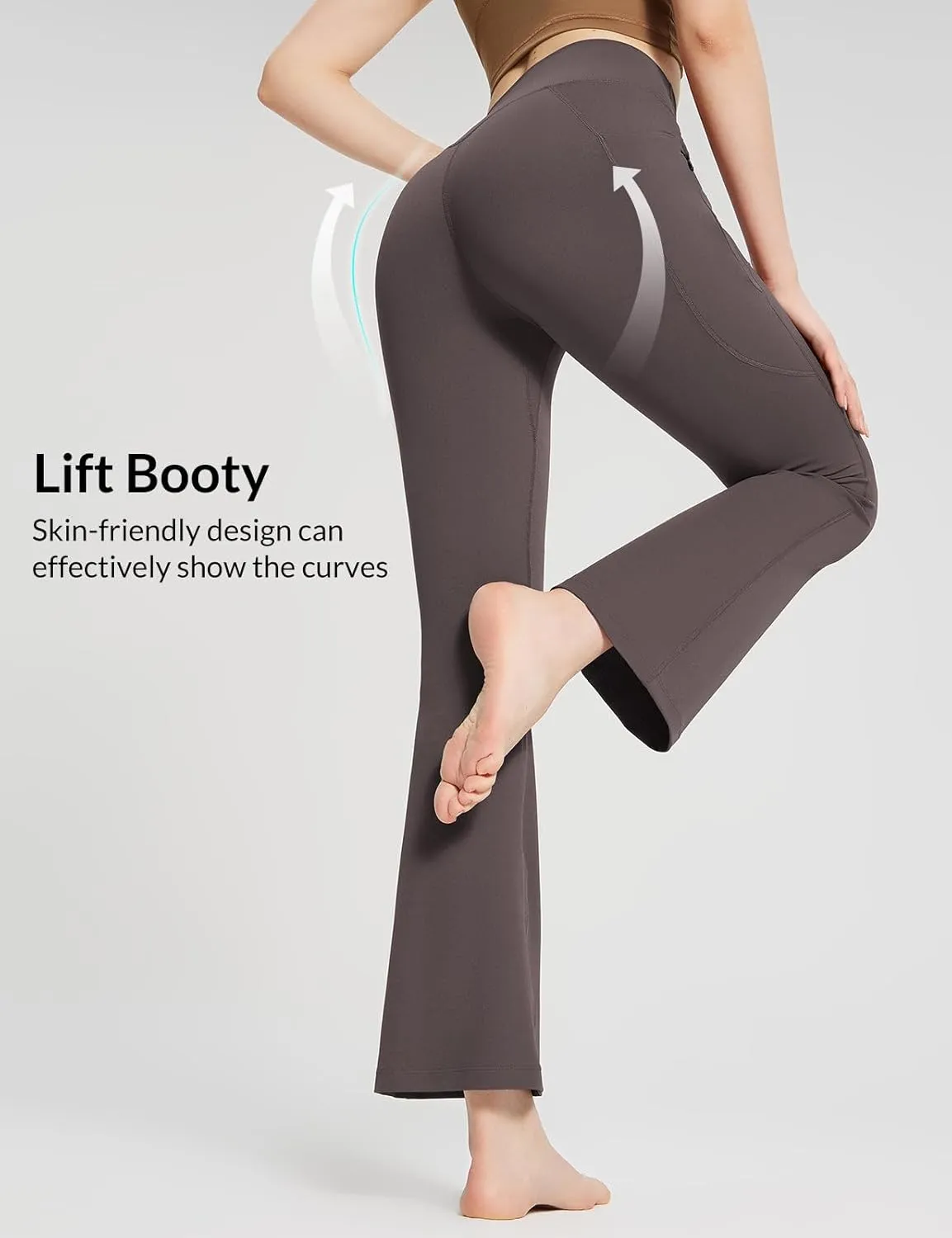 baleaf Women's Flare Leggings with Zipper Pockets Crossover High Waist Bootcut Yoga Pants Tummy Control Bell Bottom Leggings