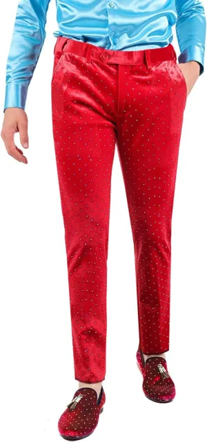 Barabas Men's Rhinestone Velvet Slim Fit Chino Dress Pants 2CP3020