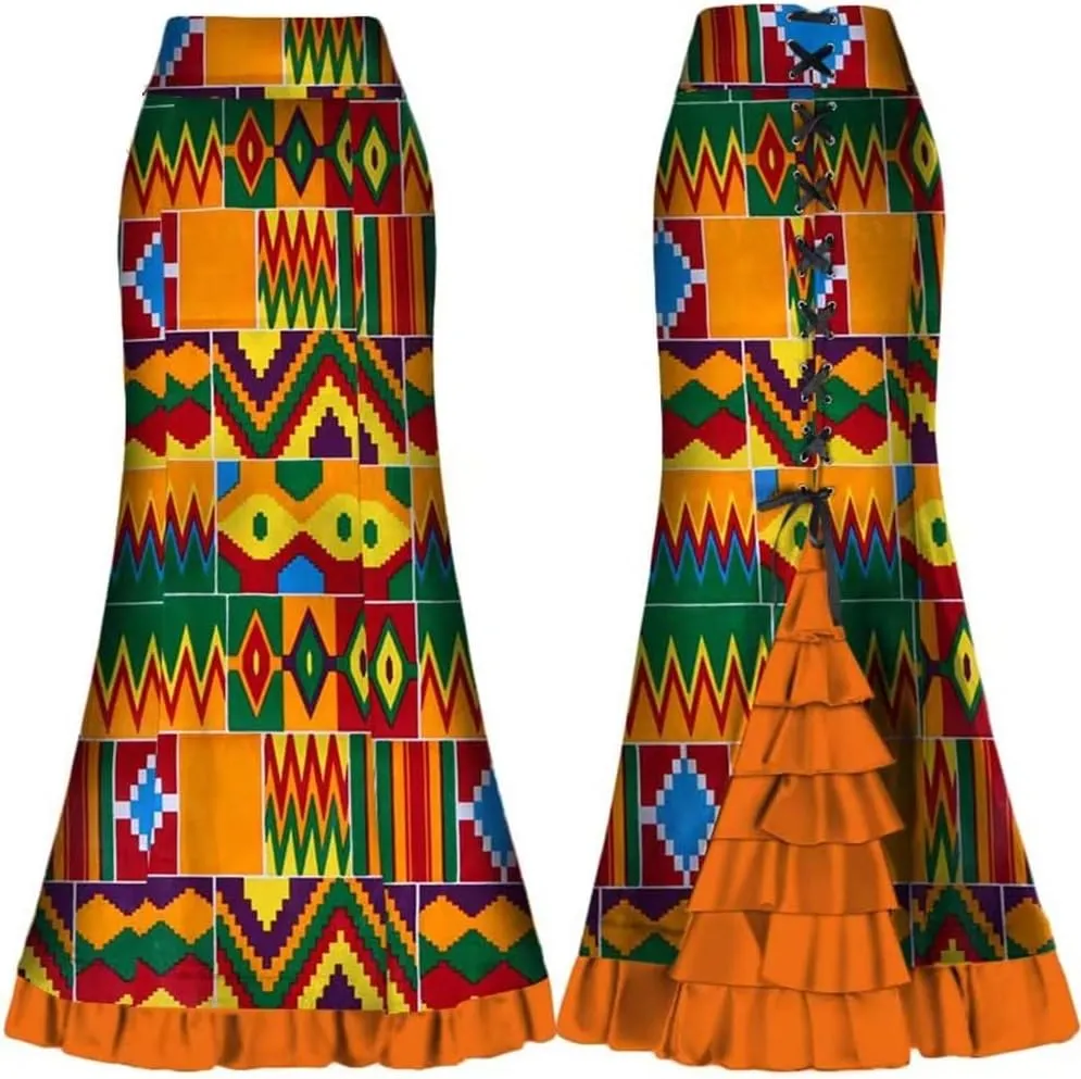BAZINRICHE African Skirt for Women Long Maxi Skirts Adjustable Bandage Slim Bodycon Party Pencil Skirt
