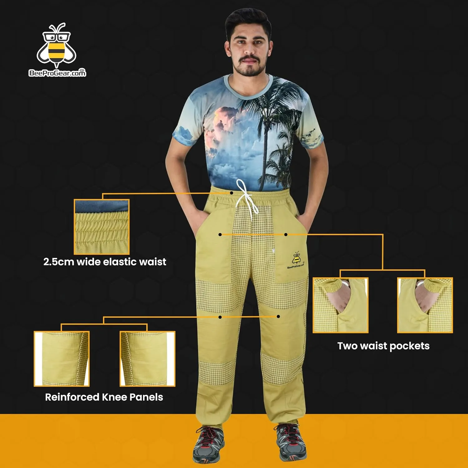 BeeProGear Sting-Proof Beekeeping Pants for Men & Women, Ventilated 3-Layer Mesh Bee Trousers with Tool Pockets & Carry Bag.