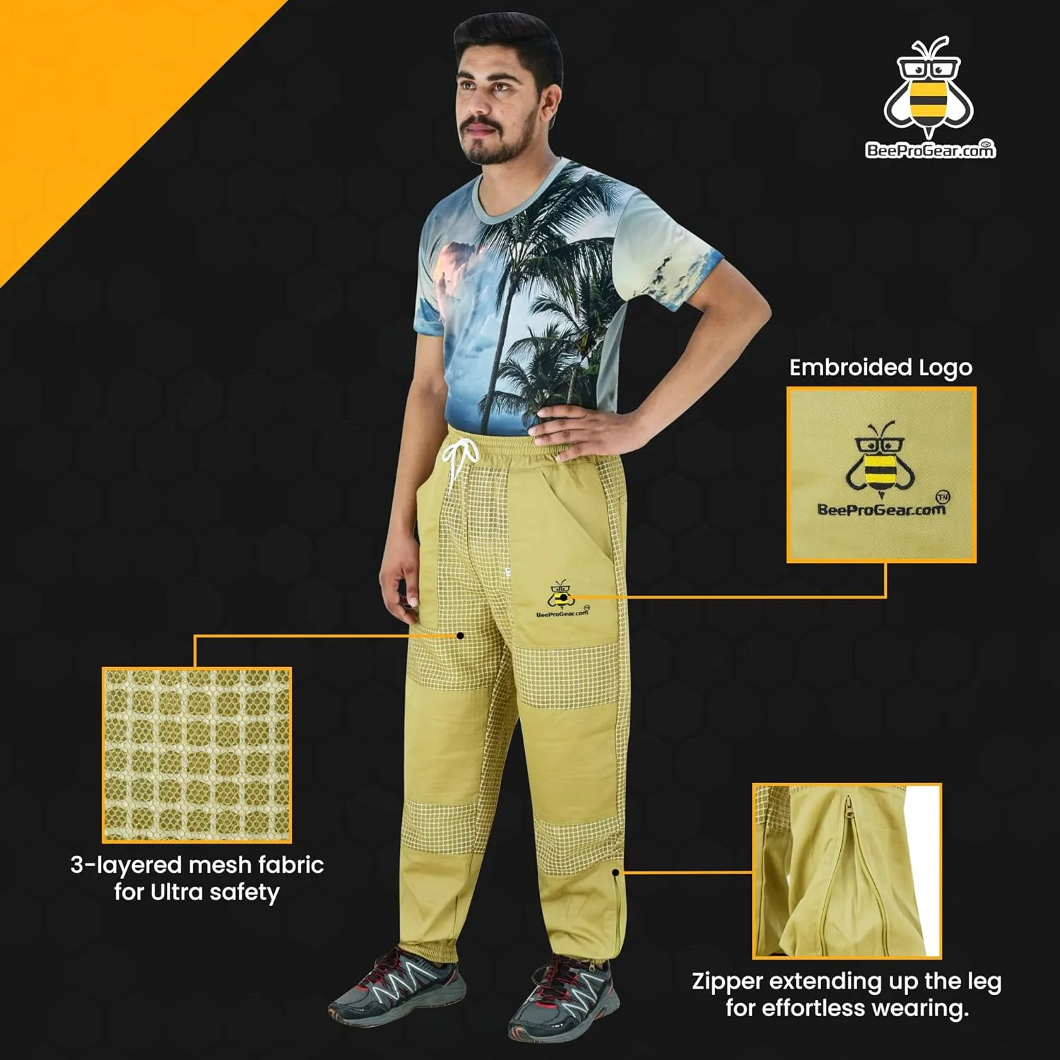 BeeProGear Sting-Proof Beekeeping Pants for Men & Women, Ventilated 3-Layer Mesh Bee Trousers with Tool Pockets & Carry Bag.