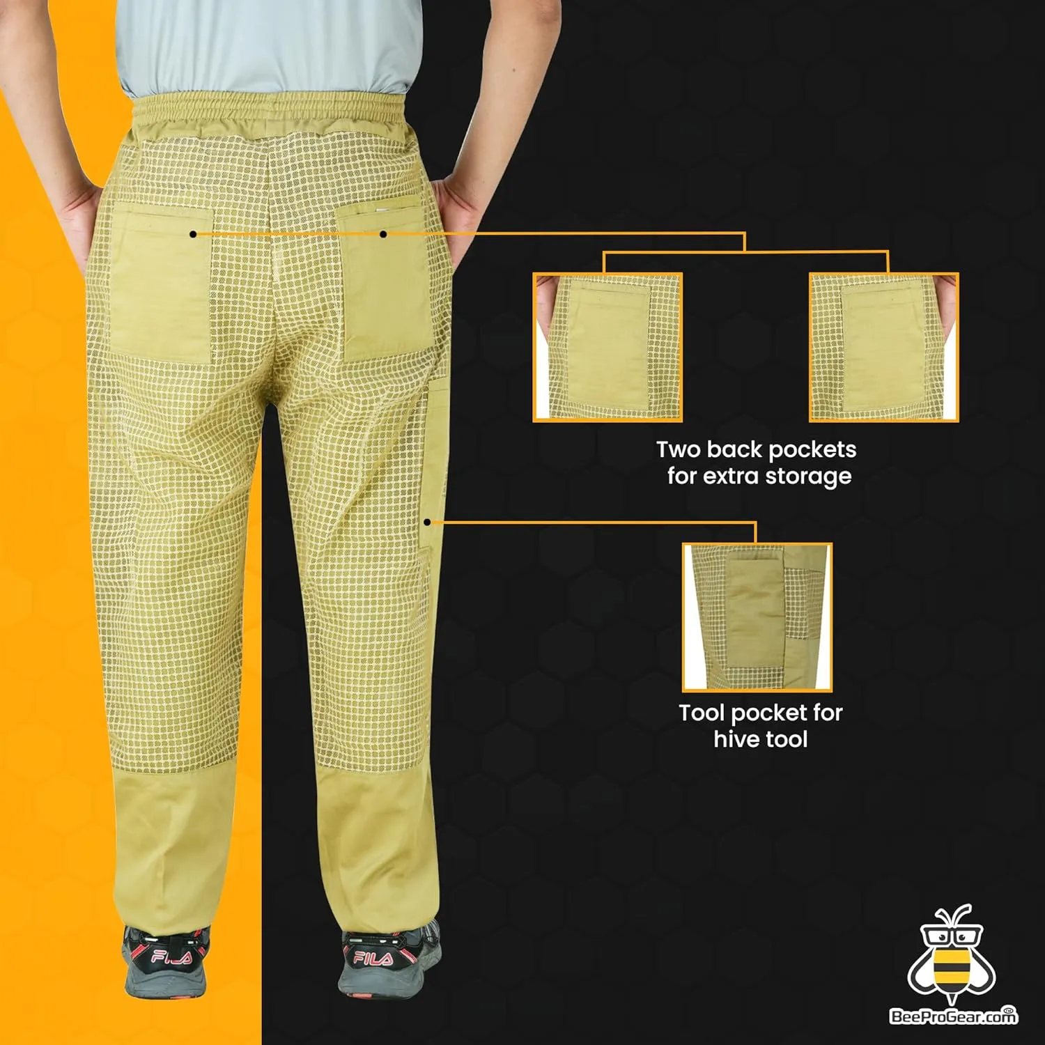 BeeProGear Sting-Proof Beekeeping Pants for Men & Women, Ventilated 3-Layer Mesh Bee Trousers with Tool Pockets & Carry Bag.