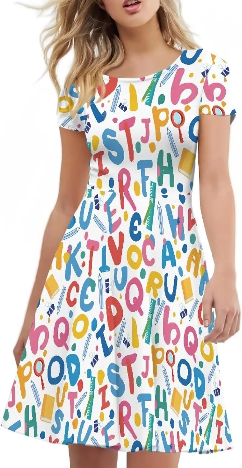 Belidome Women Summer Swing Midi Dress with Sleeves Causal Loose Fit Elegant Size S-4XL Clothes