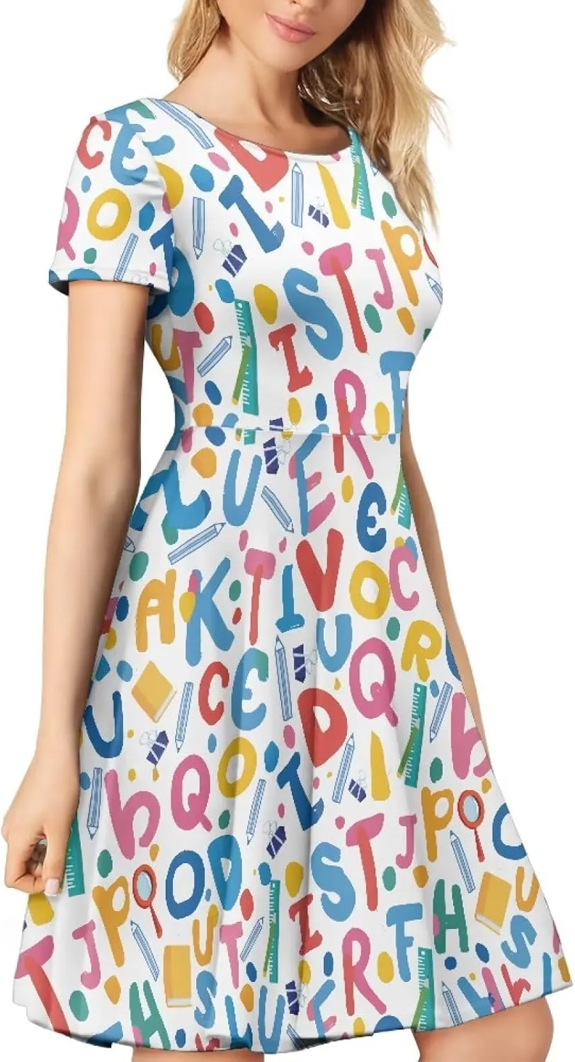 Belidome Women Summer Swing Midi Dress with Sleeves Causal Loose Fit Elegant Size S-4XL Clothes