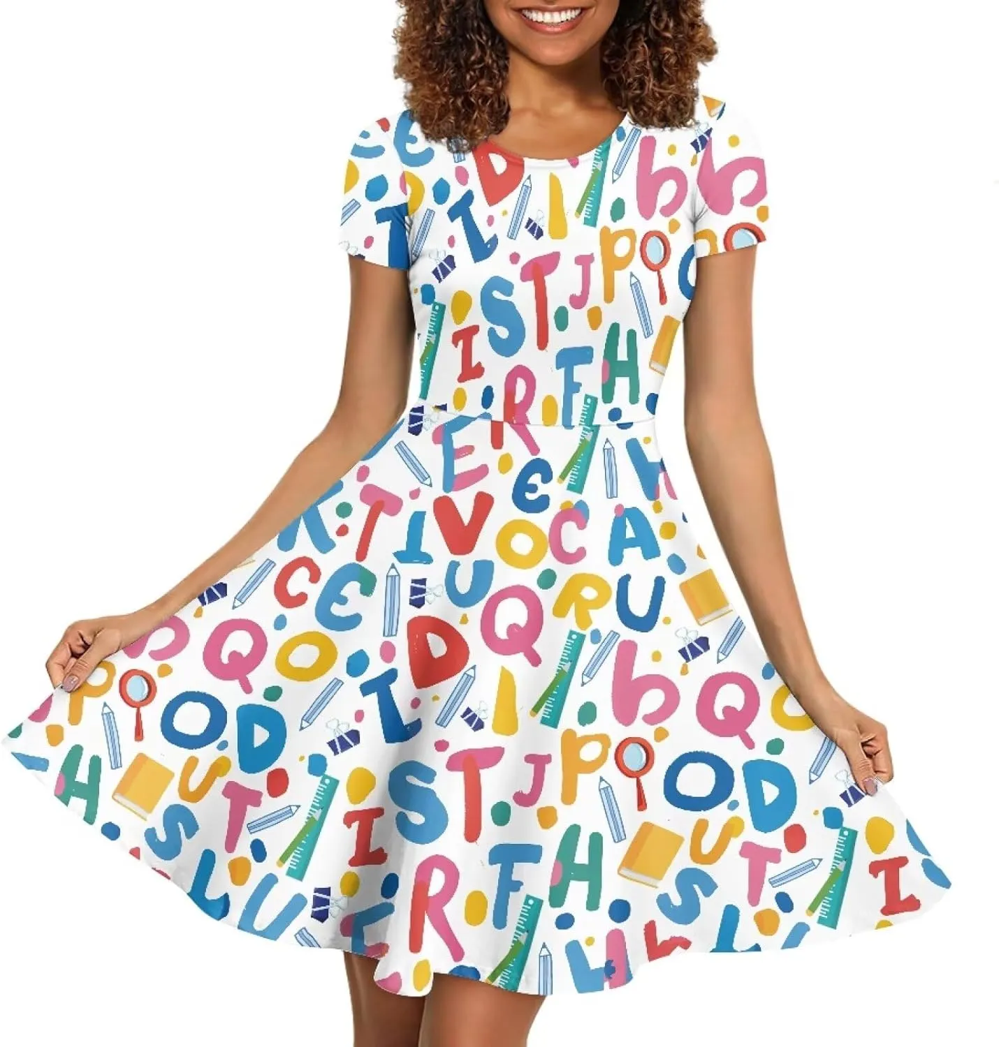 Belidome Women Summer Swing Midi Dress with Sleeves Causal Loose Fit Elegant Size S-4XL Clothes