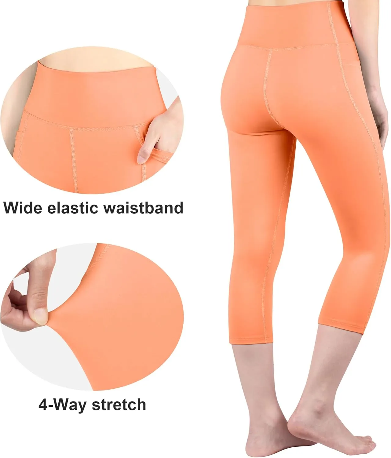 BIG ELEPHANT 3 Packs Girls Capri Leggings with Pockets, High Waisted Yoga Pants Athletic Running Dance Workout for Kids