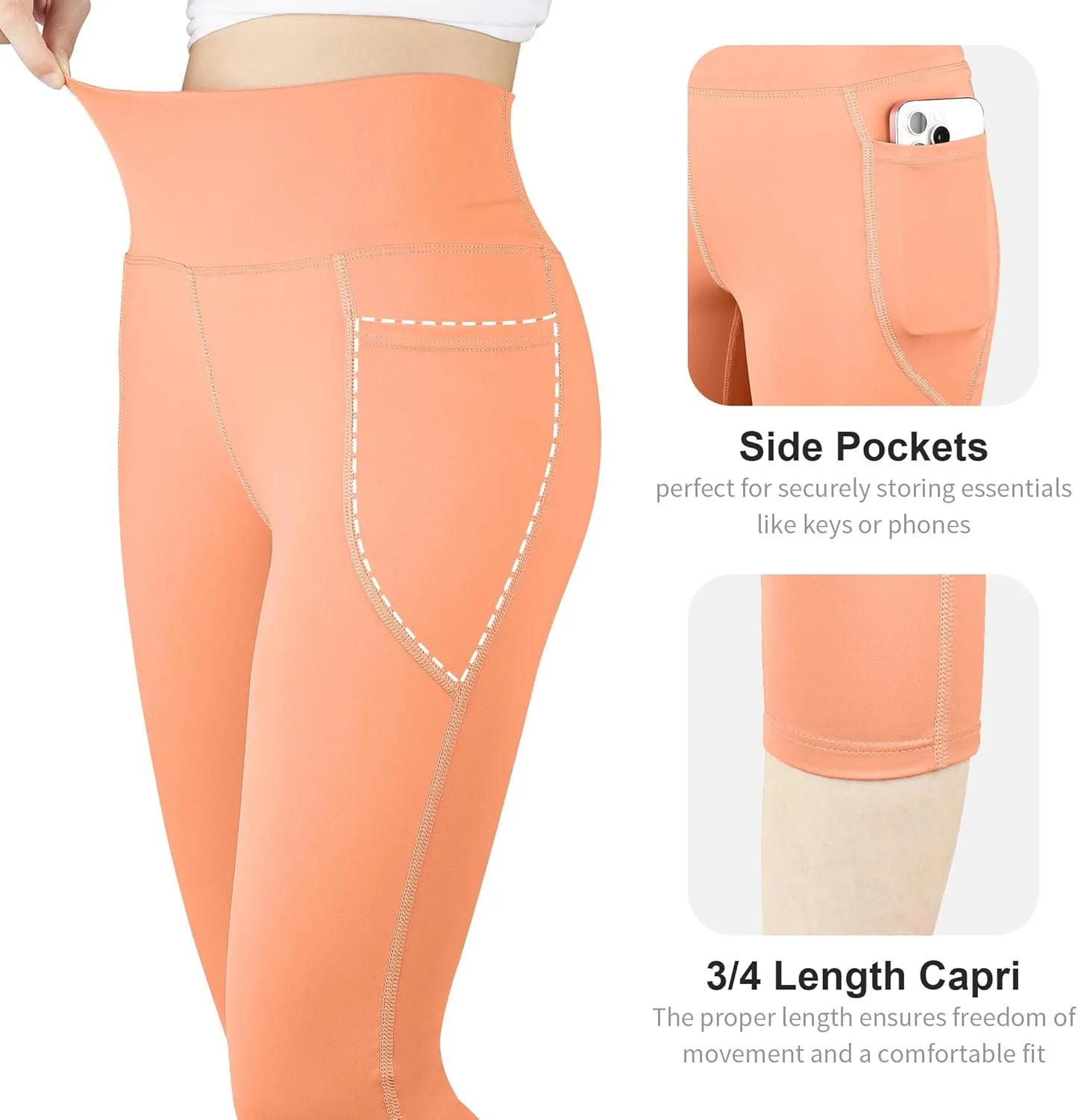 BIG ELEPHANT 3 Packs Girls Capri Leggings with Pockets, High Waisted Yoga Pants Athletic Running Dance Workout for Kids