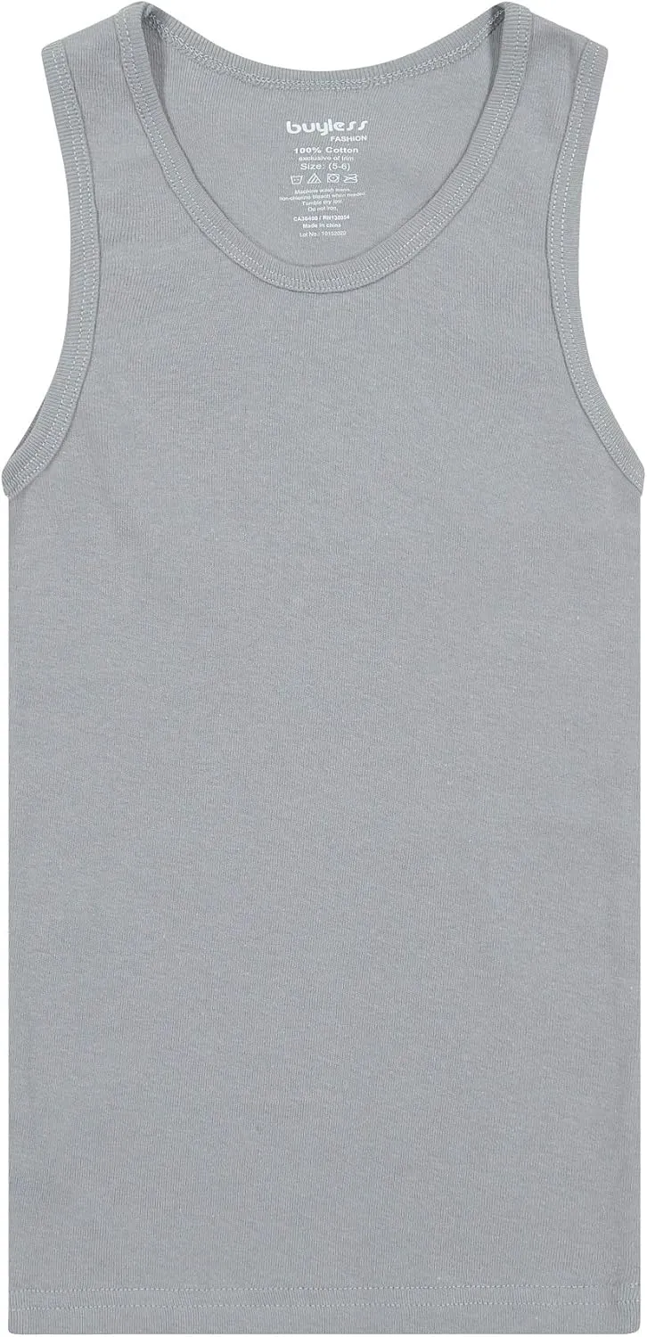 Buyless Fashion Boys Scoop Neck Tagless Undershirts Soft Cotton Tank Top (12 Pack)