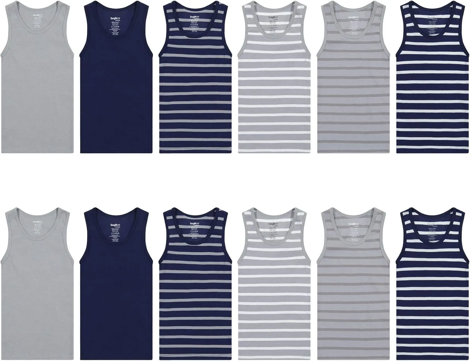 Buyless Fashion Boys Scoop Neck Tagless Undershirts Soft Cotton Tank Top (12 Pack)
