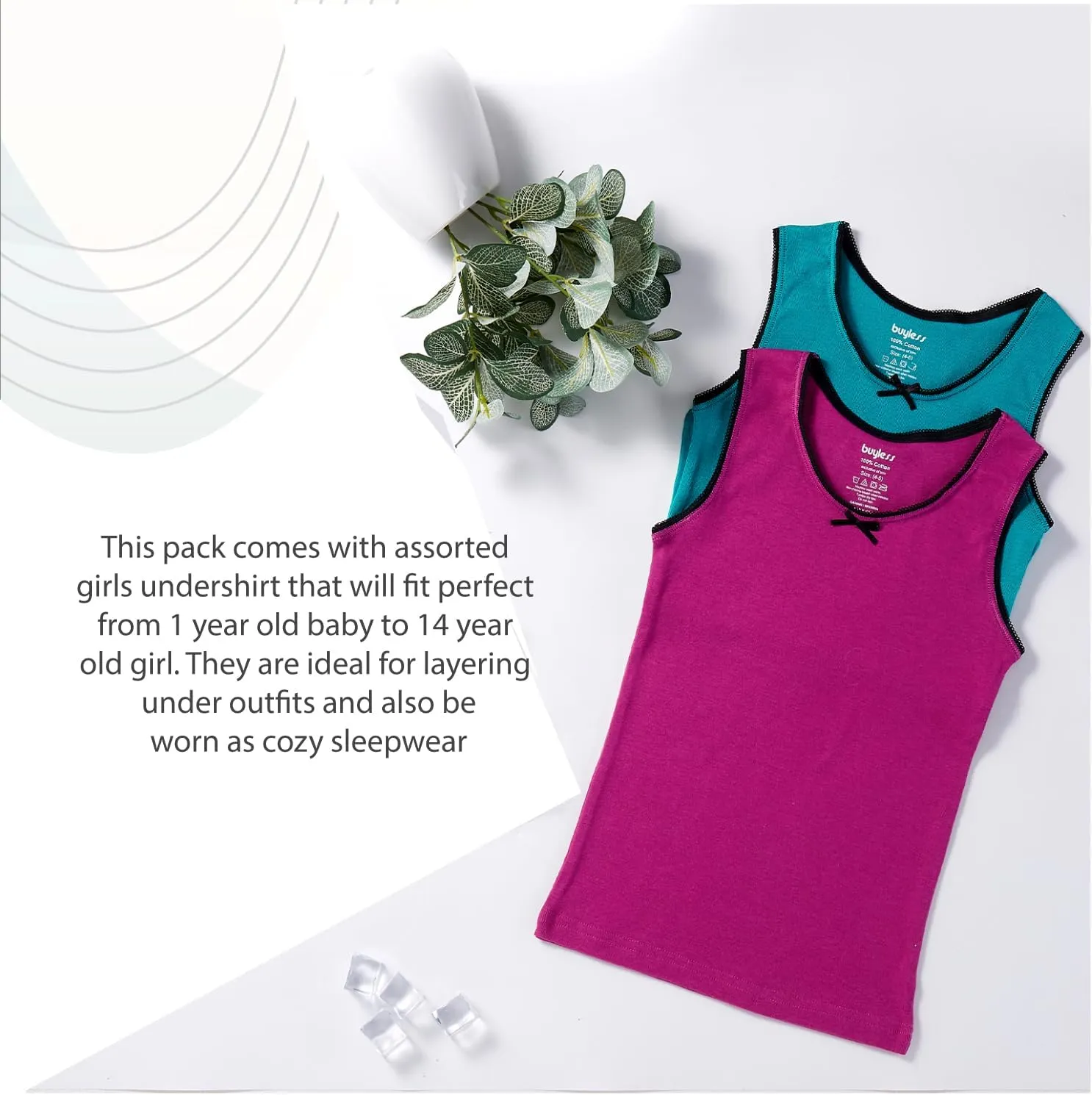 Buyless Fashion Girls Tank Top - Sleeveless Cami Tanks Cotton Undershirts for Dance Gymnastics, Kids & Toddler Size (12 Pack)