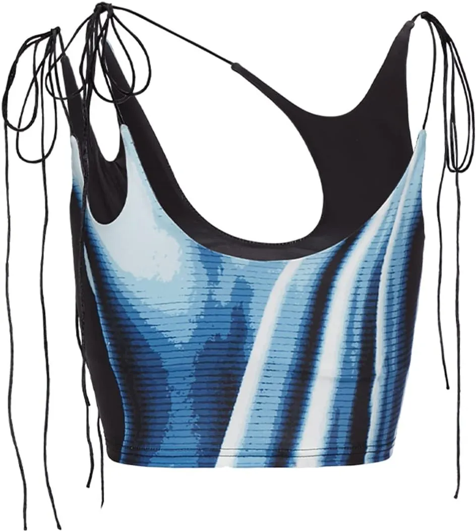 CAPE CLIQUE Womens Sexy Y2K Crop Tops Lace Up Body Print Hollow Out Summer Tie Dye Sleeveless Cami Plunge Tank Top