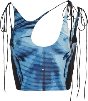 CAPE CLIQUE Womens Sexy Y2K Crop Tops Lace Up Body Print Hollow Out Summer Tie Dye Sleeveless Cami Plunge Tank Top