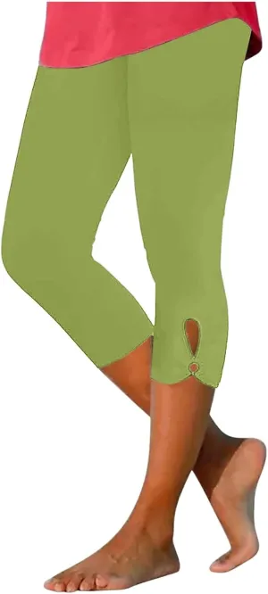 Capri Leggings for Women High Waist Stretch Workout Bottom Cropped Trousers Side Hollow Out Hem Slimming Yoga Pants