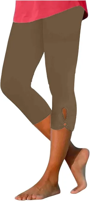 Capri Leggings for Women High Waist Stretch Workout Bottom Cropped Trousers Side Hollow Out Hem Slimming Yoga Pants