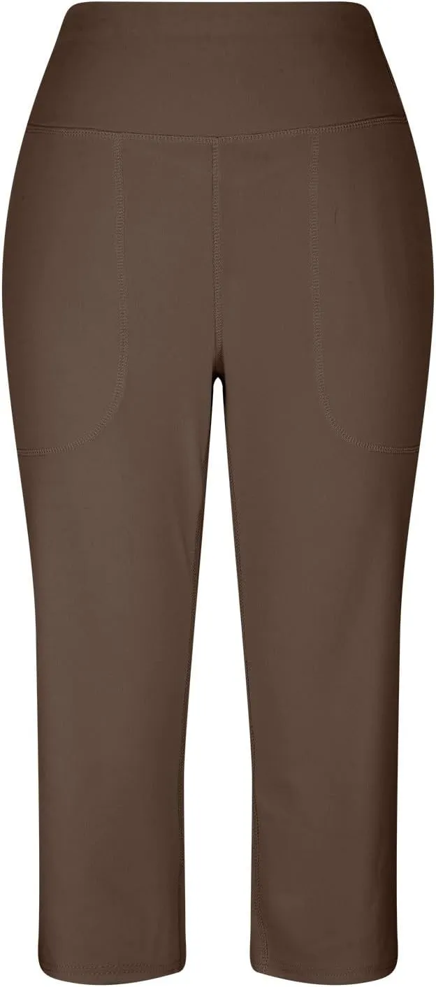 Capri Pants for Women Summer Casual Elastic Waist Wide Leg Cropped Trousers Plus Size Tummy Control Petite Yoga Pants