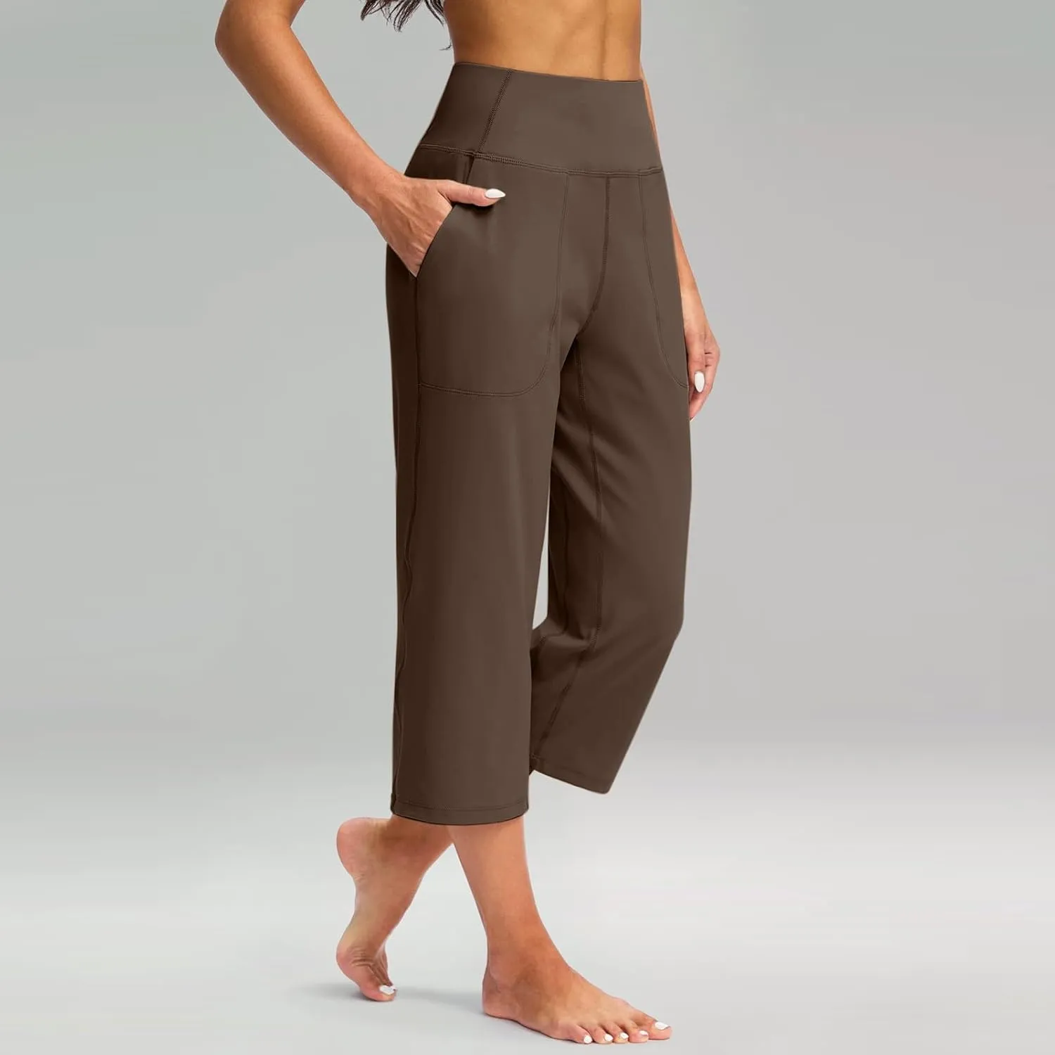 Capri Pants for Women Summer Casual Elastic Waist Wide Leg Cropped Trousers Plus Size Tummy Control Petite Yoga Pants