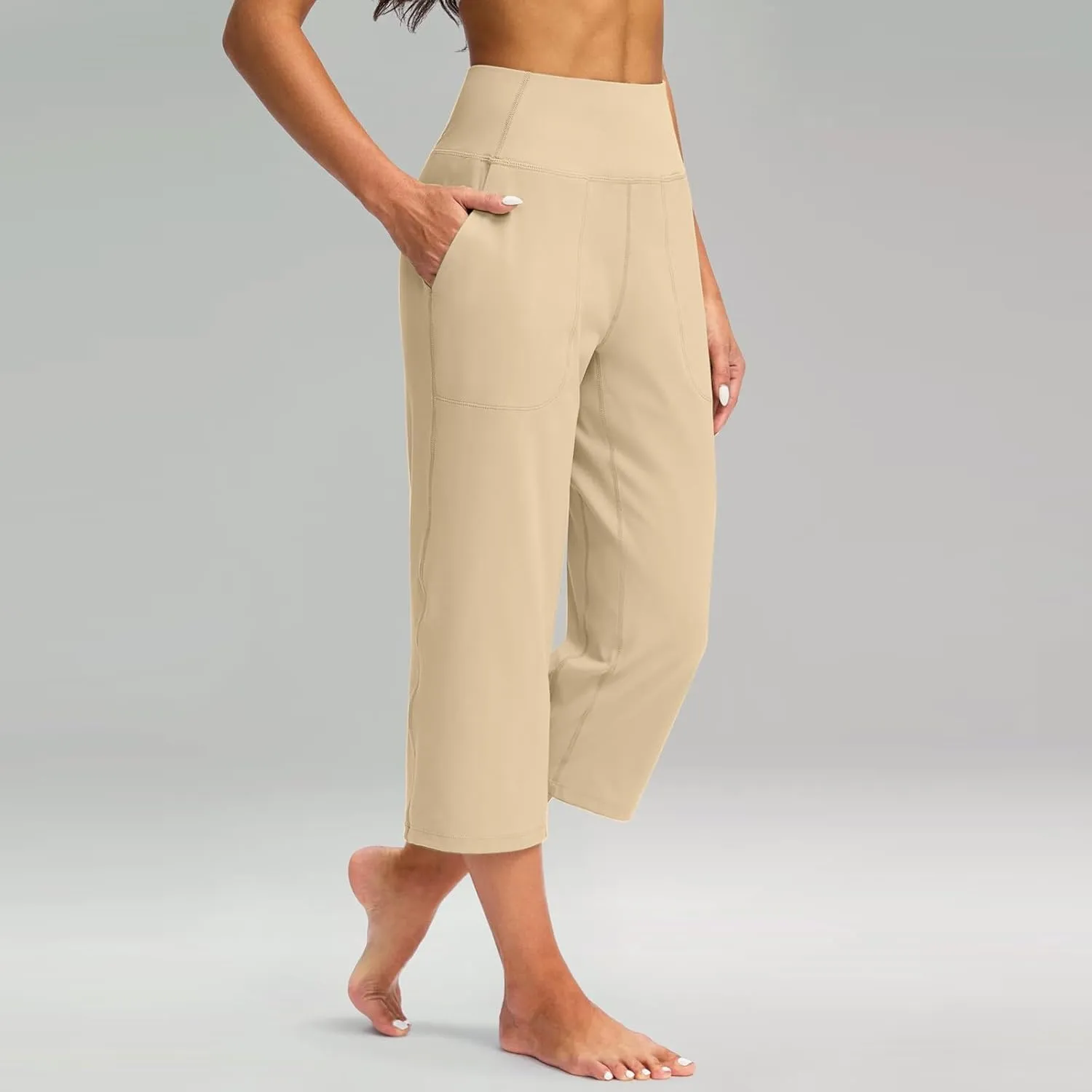 Capri Pants for Women Summer Casual Elastic Waist Wide Leg Cropped Trousers Plus Size Tummy Control Petite Yoga Pants