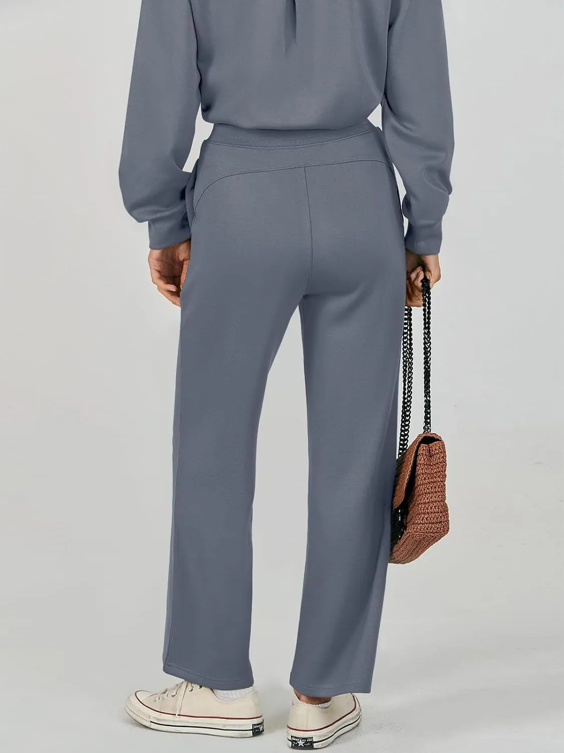 Caracilia Women's 2 Piece Outfits Sweatsuit Fall Crewneck Sweatshirts Wide Leg Pants Lounge Matching Sweat Sets Tracksuit