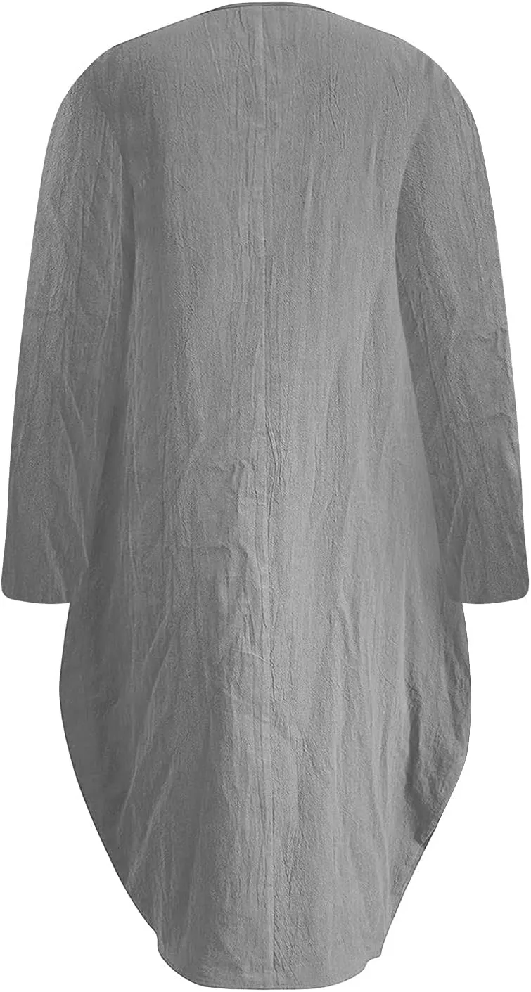 Casual Dresses for Women Summer Round Neck 3/4 Sleeve Solid Loose Long Tops Comfy Shift Plus Size Dress with Pocket