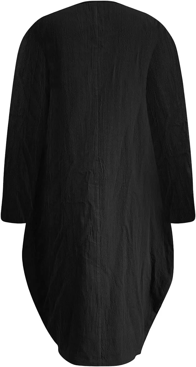 Casual Dresses for Women Summer Round Neck 3/4 Sleeve Solid Loose Long Tops Comfy Shift Plus Size Dress with Pocket