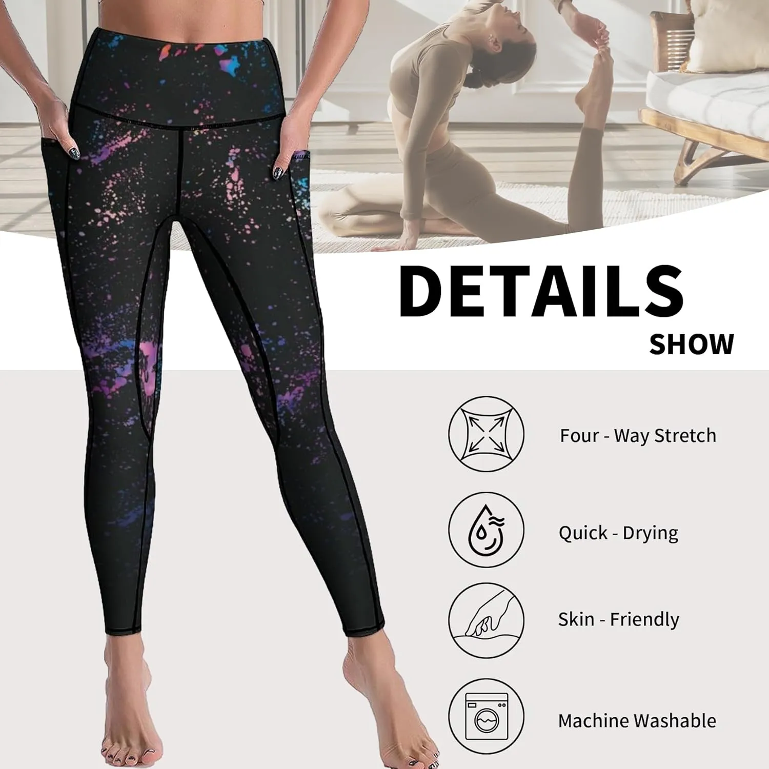 Cerburny High Waisted Exercise Yoga Pants with Pockets Workout Leggings for Women Running Pants