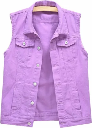 CHARTOU Women's Ripped Lapel Collar Button Up Sleeveless Frayed Denim Vest Jacket