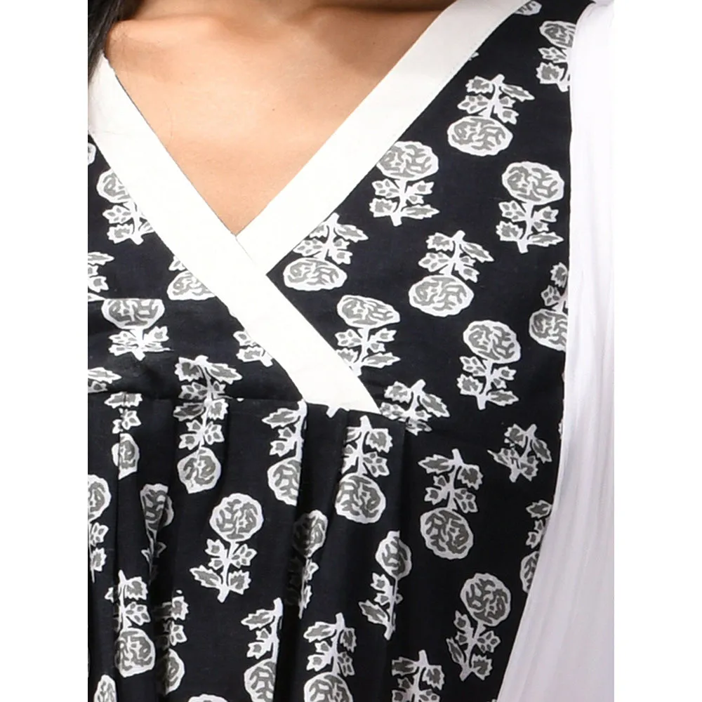 CHARUKRITI Black Floral Printed Cotton Kurta with Salwar & Dupatta (Set of 3)