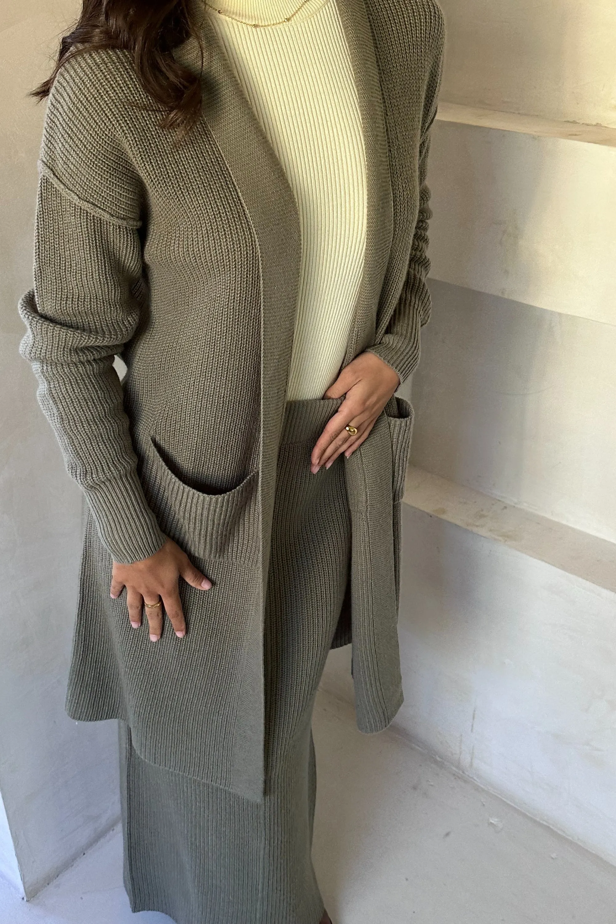 Chunky Knit  Cardigan - Sage