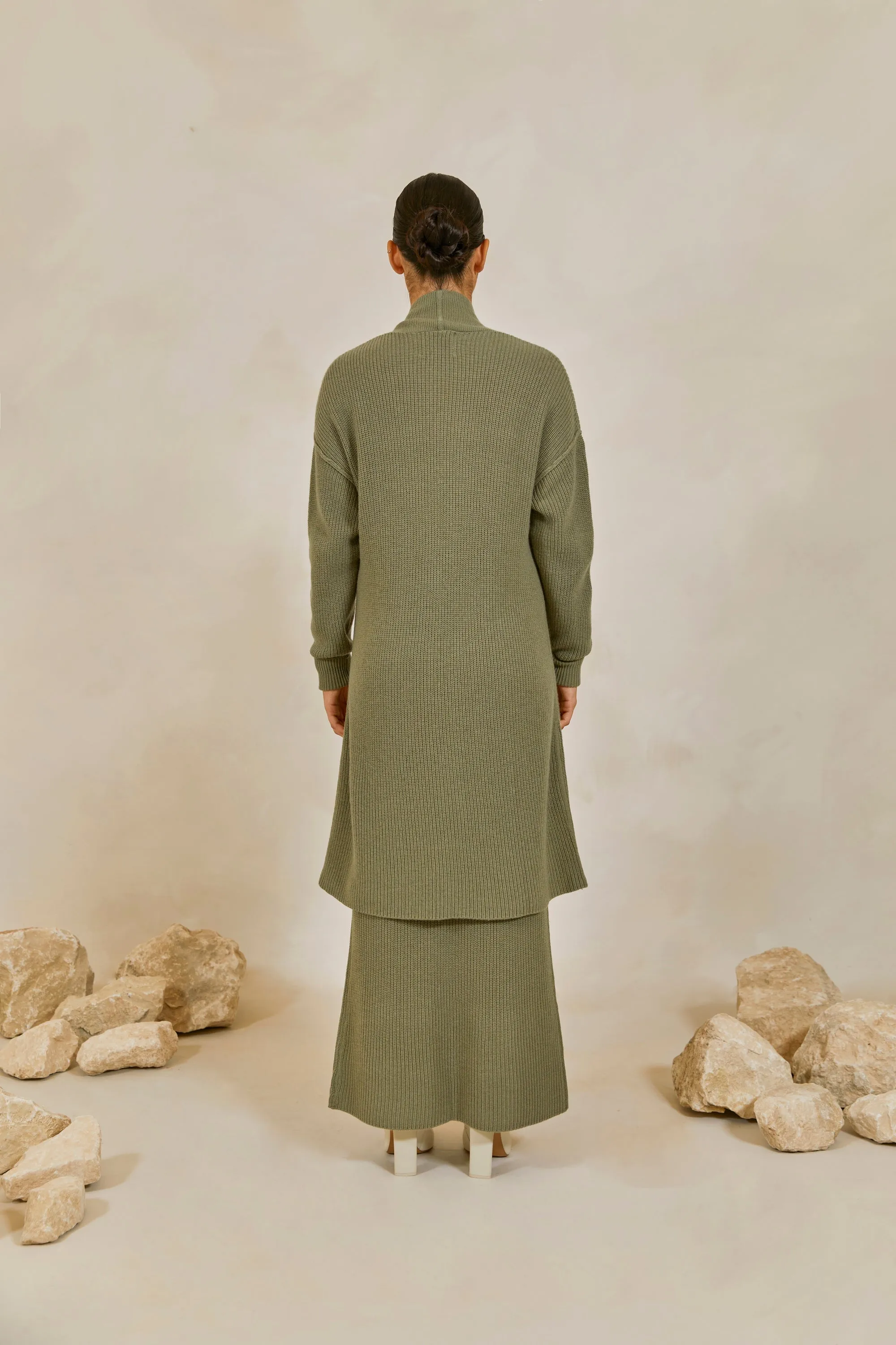 Chunky Knit  Cardigan - Sage