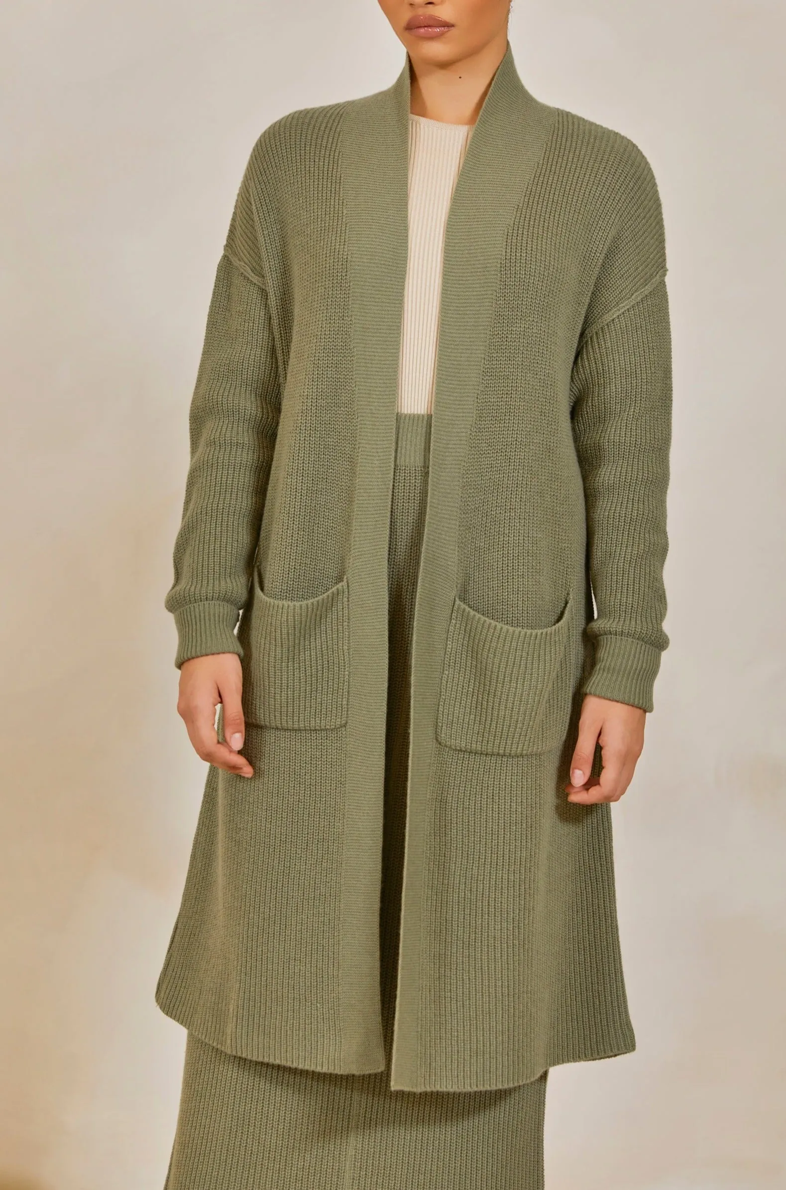 Chunky Knit  Cardigan - Sage