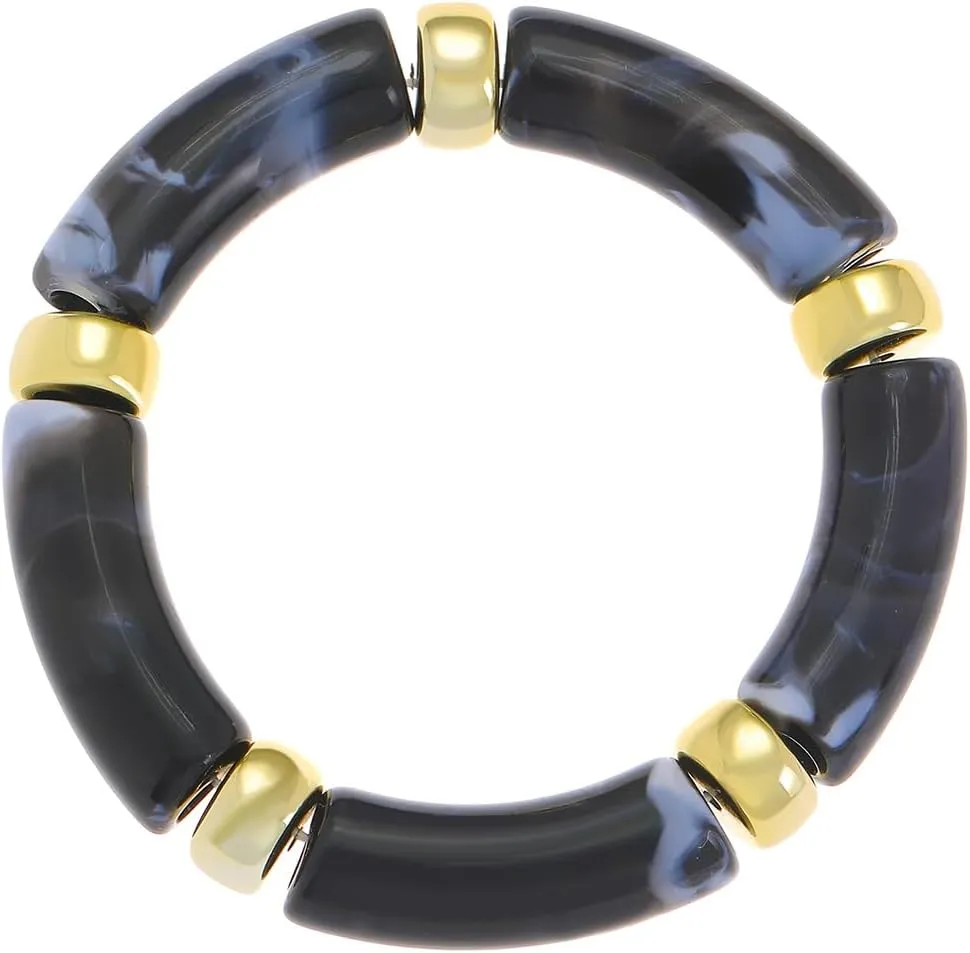 Chunky Resin Bamboo Tube Bracelets for Women Vintage Curved Acrylic Bracelet Stretchable Friendship Gold Bracelets Boho Summer Beach Wedding Jewelry