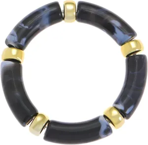 Chunky Resin Bamboo Tube Bracelets for Women Vintage Curved Acrylic Bracelet Stretchable Friendship Gold Bracelets Boho Summer Beach Wedding Jewelry