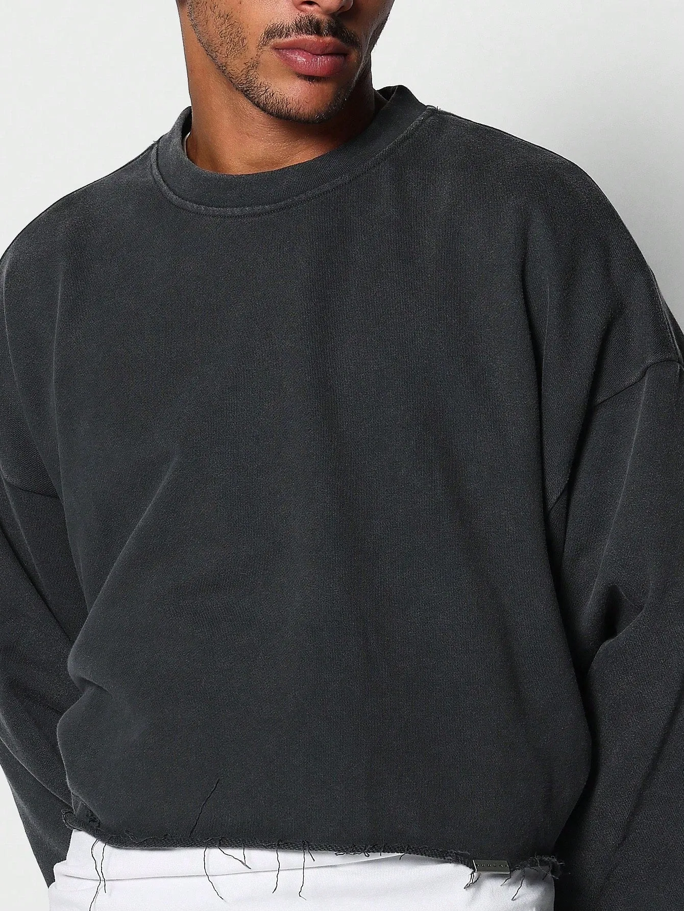 Crop Fit Raw Edge Premium Washed Sweatshirt