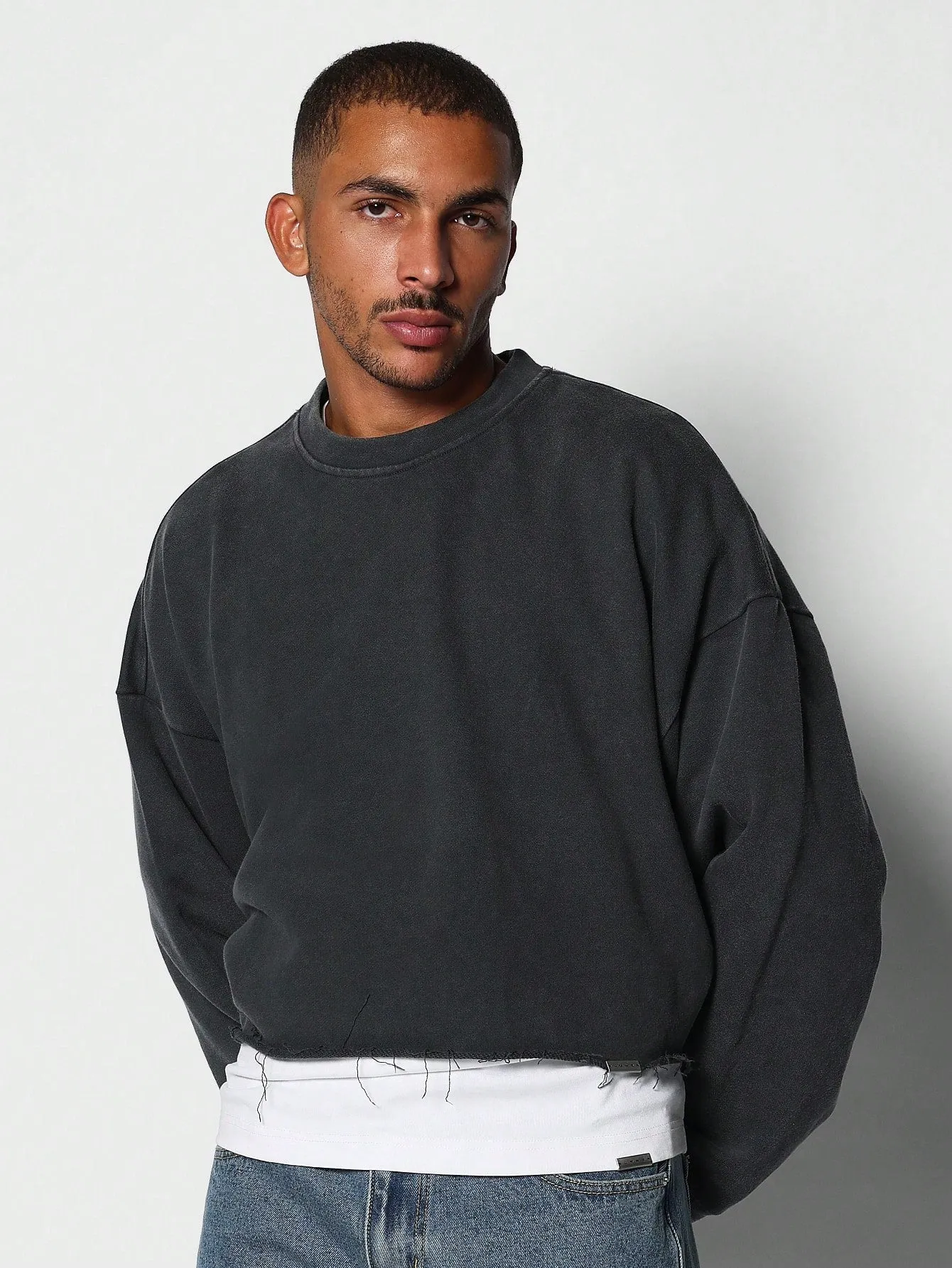 Crop Fit Raw Edge Premium Washed Sweatshirt
