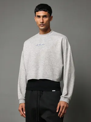 Crop Fit Raw Edge Sweatshirt With Embroidery