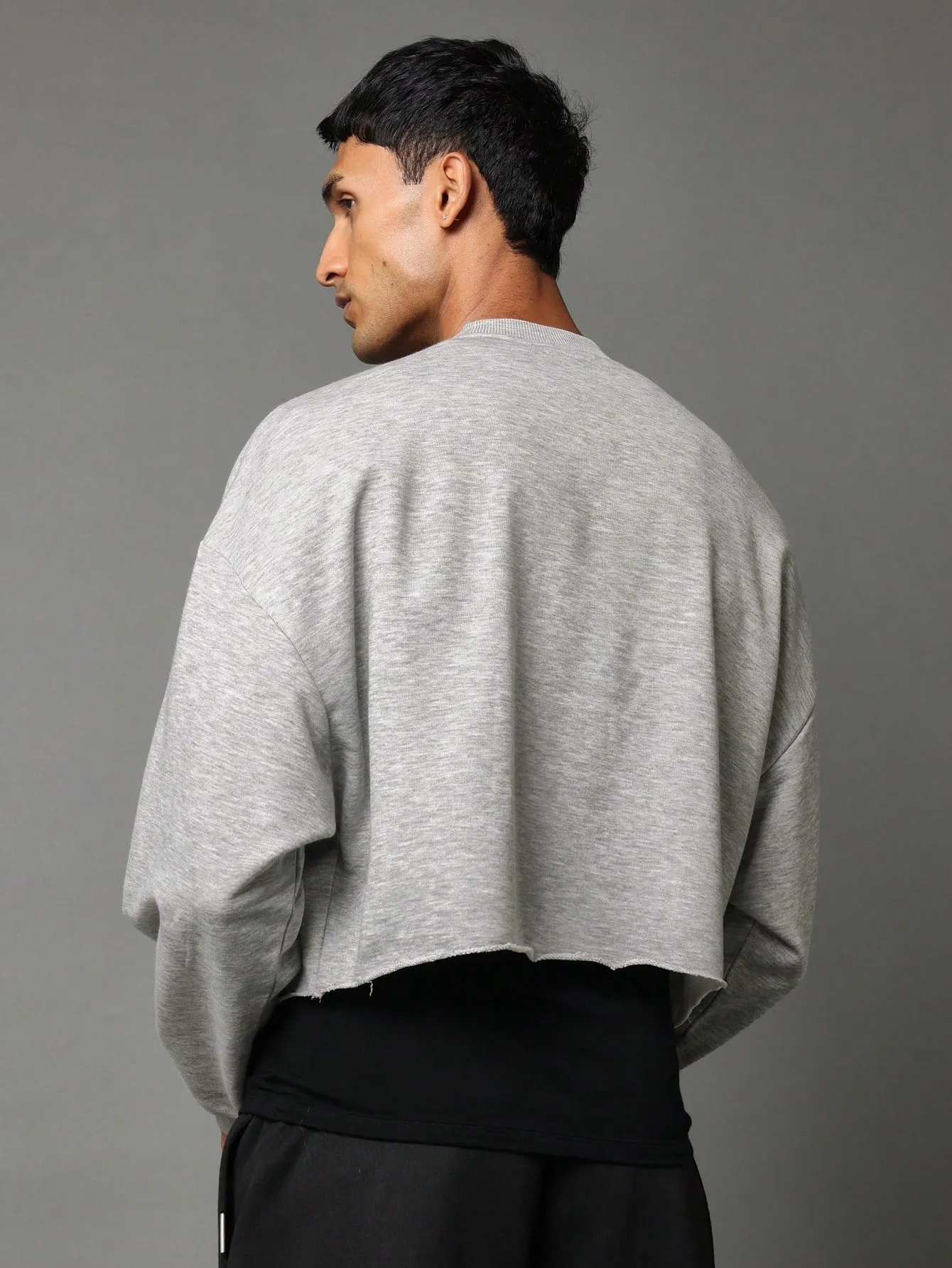 Crop Fit Raw Edge Sweatshirt With Embroidery