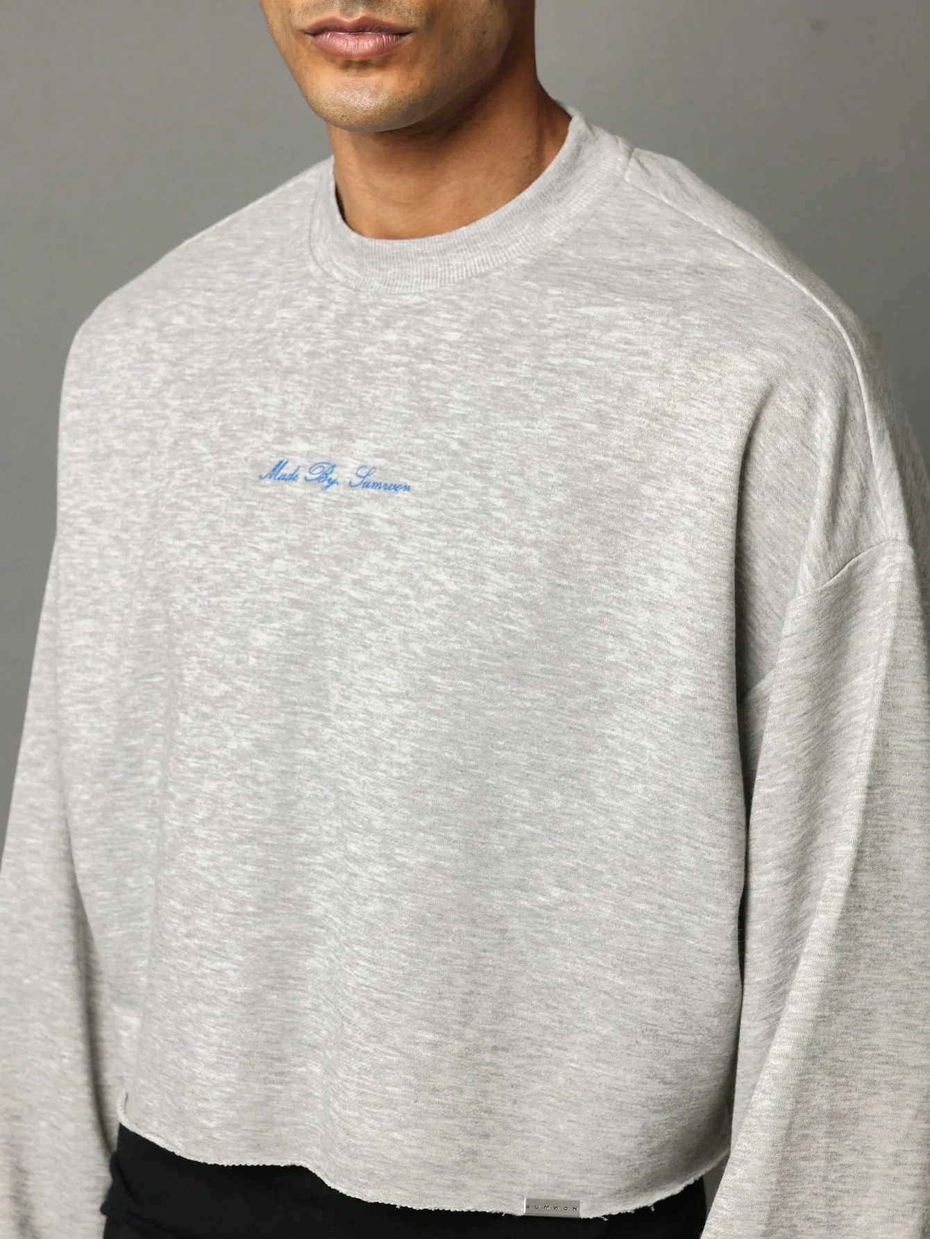 Crop Fit Raw Edge Sweatshirt With Embroidery