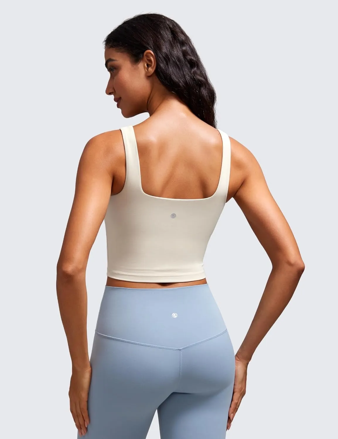 CRZ YOGA Butterluxe Womens Square Neck Longline Sports Bra - Workout Crop Tank Tops Padded Yoga Camisole with Built in Pads