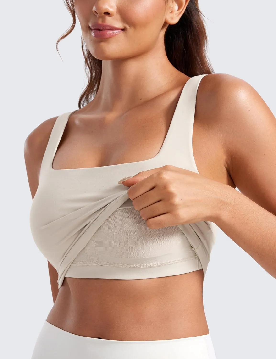 CRZ YOGA Butterluxe Womens Square Neck Longline Sports Bra - Workout Crop Tank Tops Padded Yoga Camisole with Built in Pads