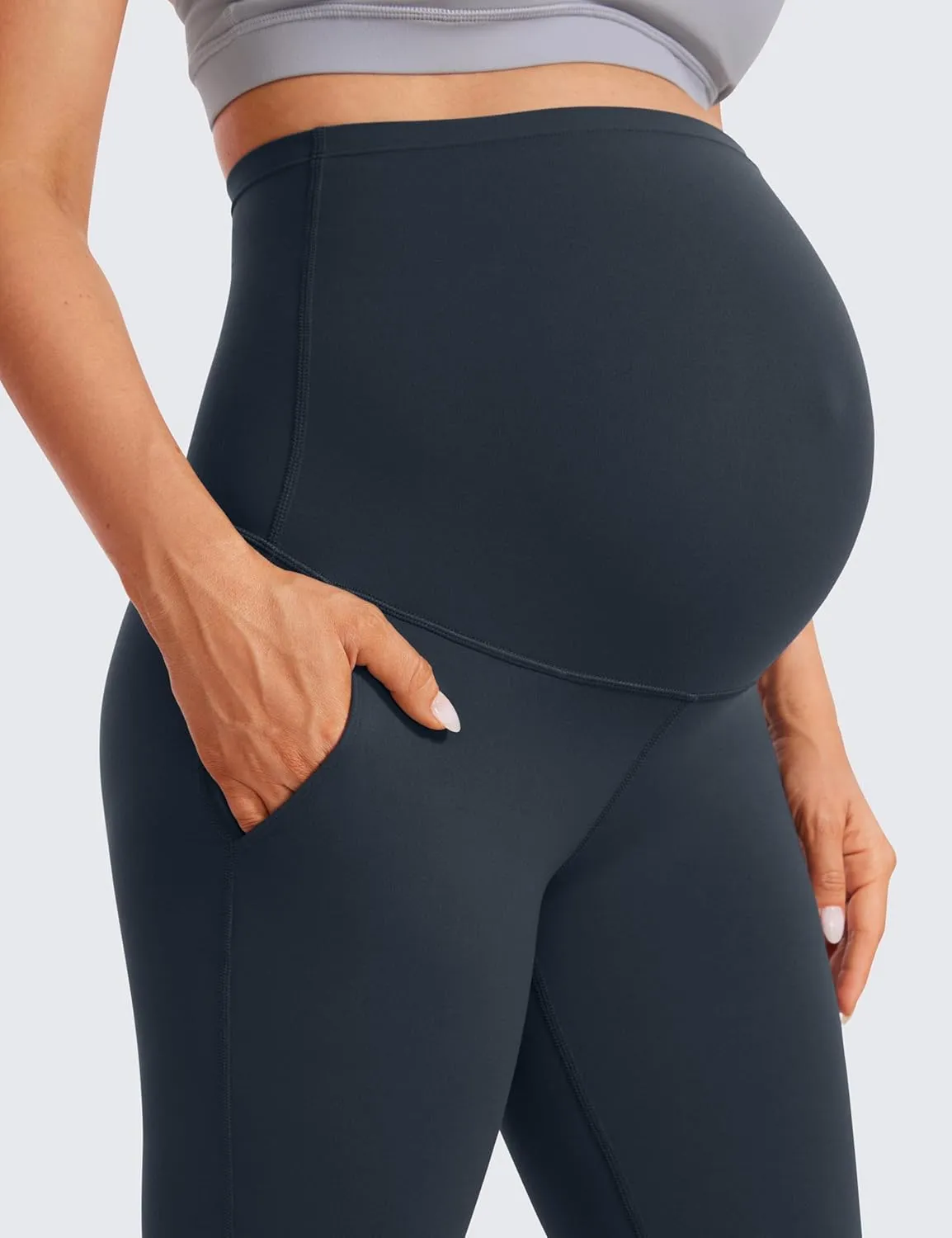 CRZ YOGA Women Butterluxe Maternity Flare Leggings with Pockets 31" - Workout Active Yoga Pregnancy Pants Over The Belly Soft