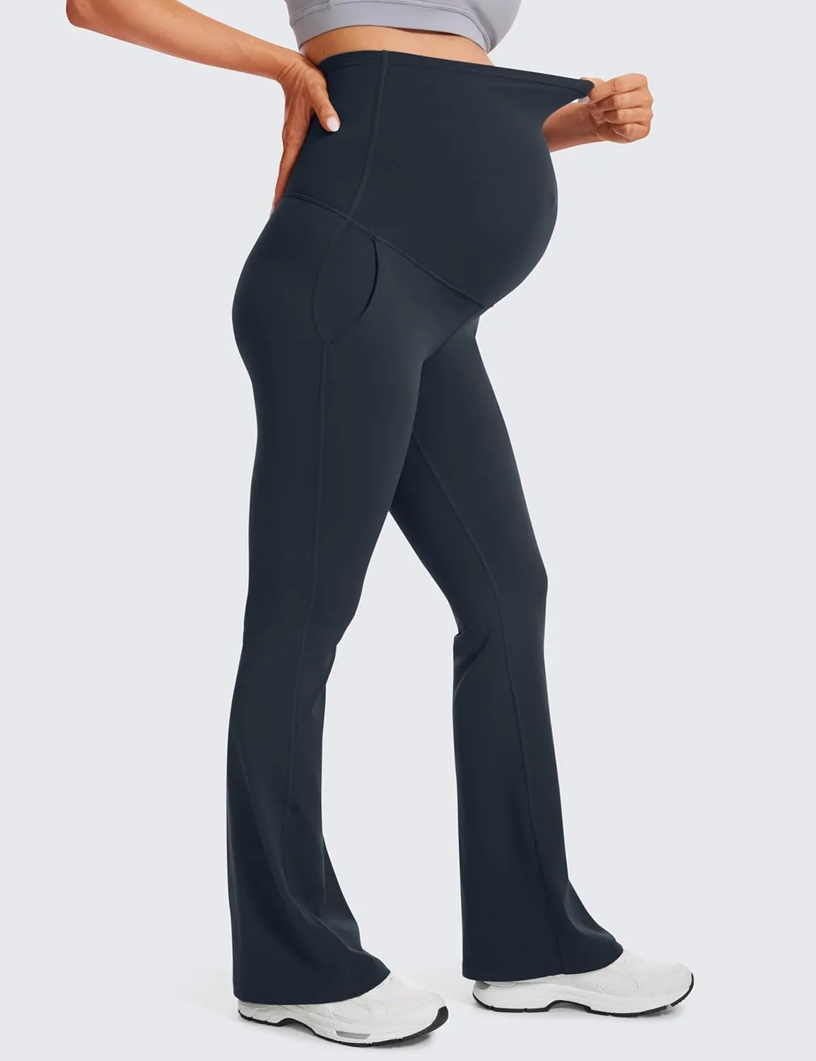 CRZ YOGA Women Butterluxe Maternity Flare Leggings with Pockets 31" - Workout Active Yoga Pregnancy Pants Over The Belly Soft