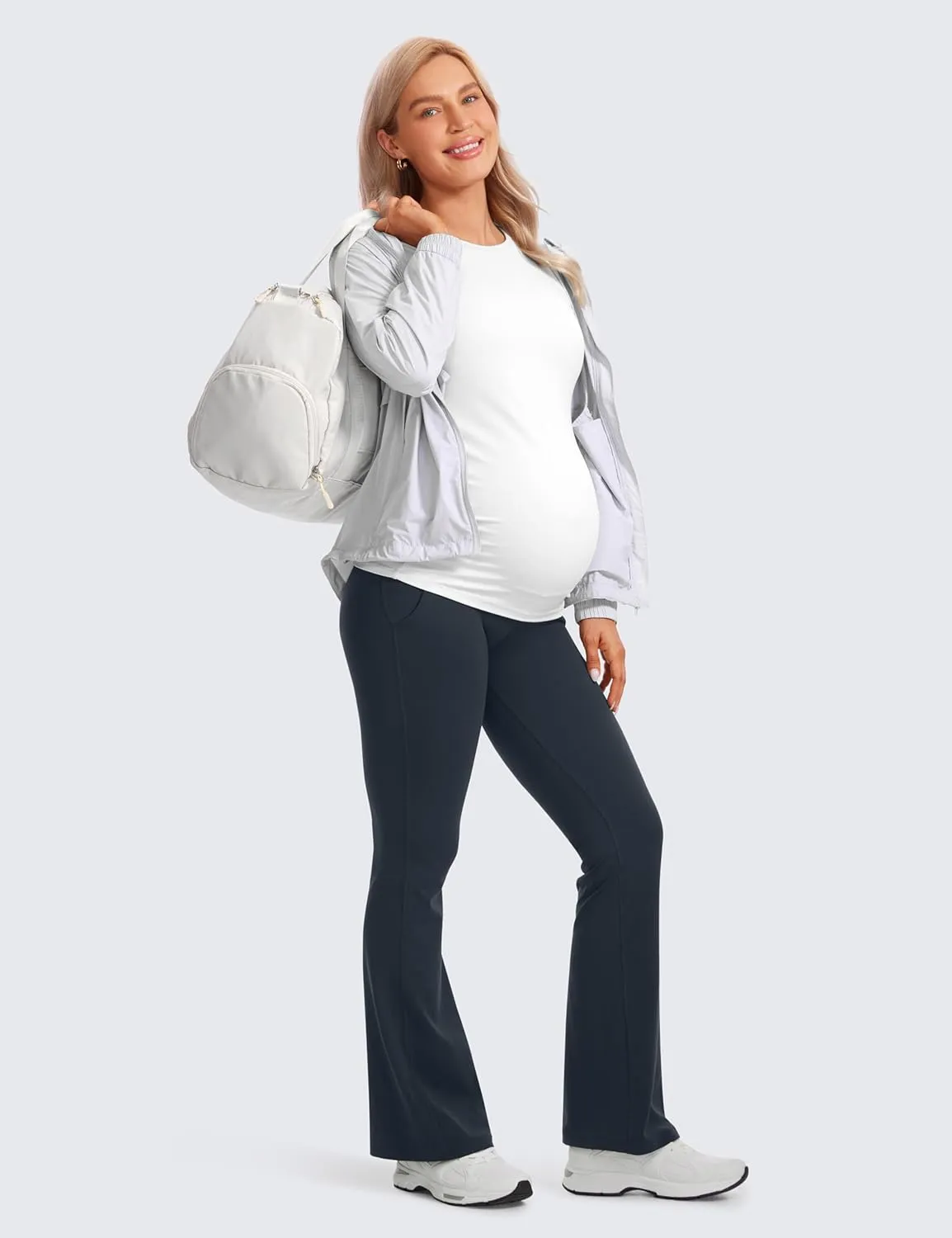 CRZ YOGA Women Butterluxe Maternity Flare Leggings with Pockets 31" - Workout Active Yoga Pregnancy Pants Over The Belly Soft