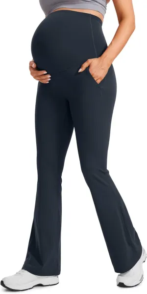 CRZ YOGA Women Butterluxe Maternity Flare Leggings with Pockets 31" - Workout Active Yoga Pregnancy Pants Over The Belly Soft