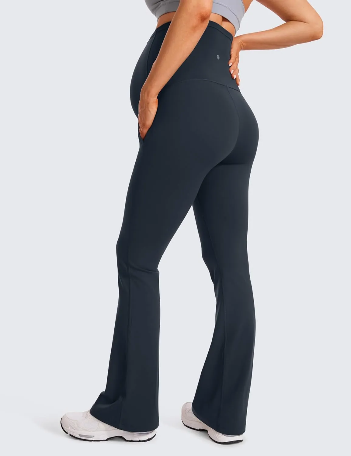 CRZ YOGA Women Butterluxe Maternity Flare Leggings with Pockets 31" - Workout Active Yoga Pregnancy Pants Over The Belly Soft