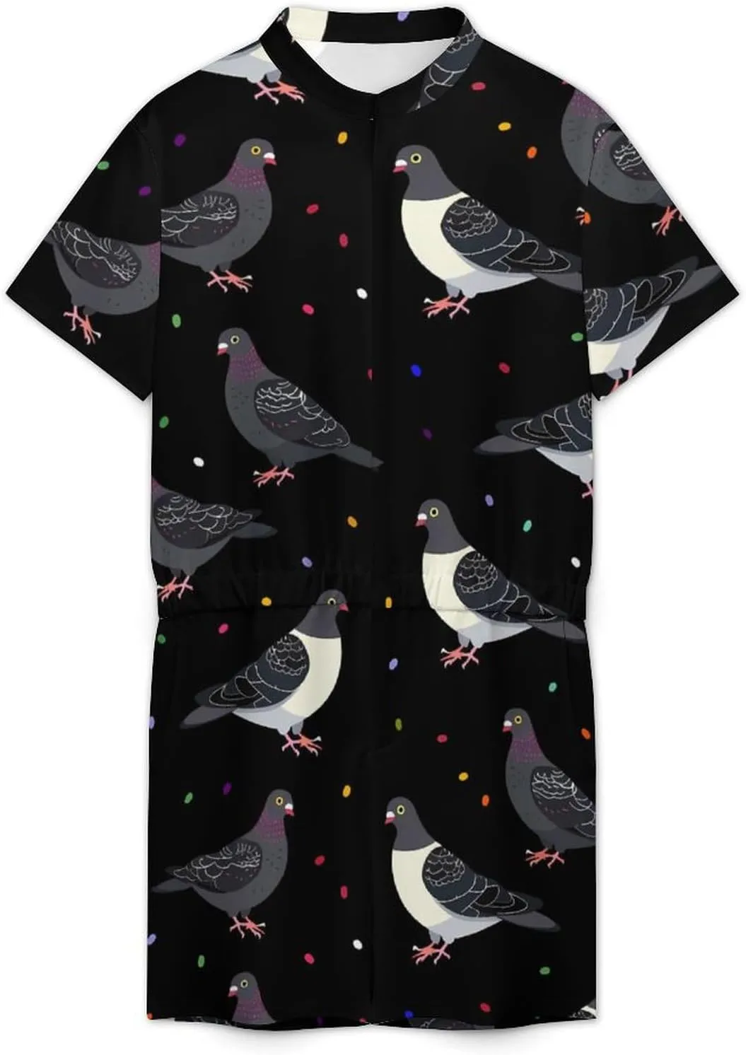 Cute Cartoon Pigeons Mens Short Sleeve Rompers Printed Slim Fit One Piece Jumpsuit with Pocket