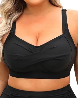 Daci Women Plus Size Push up Bikini Top Only Full Coverage Swimsuit Tops Twist Front Bathing Suit Bra for Large Bust