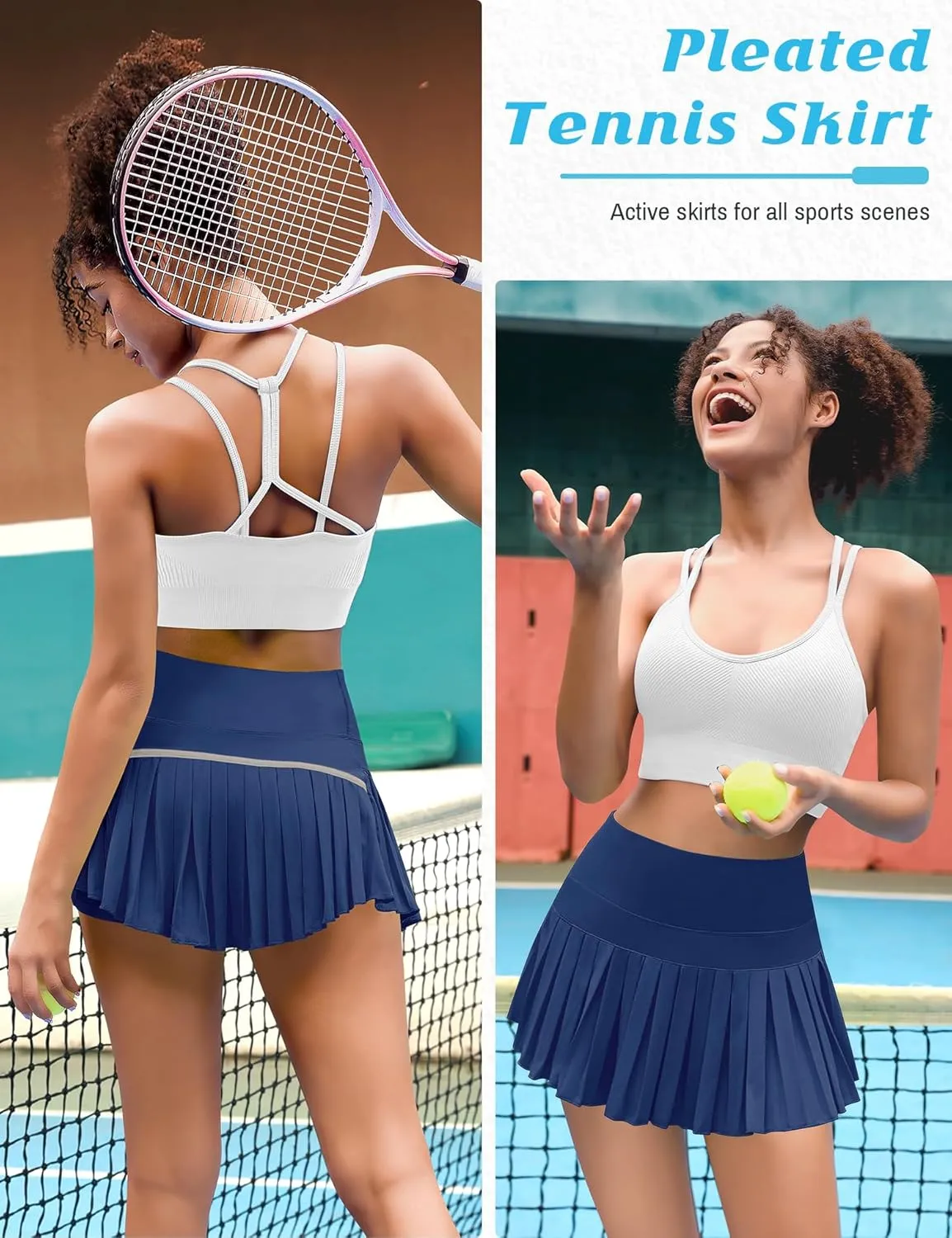 DERCA Womens Pleated Tennis Skirt with Shorts Athletic Skort Golf Skirts with Pockets Workout Running Skorts